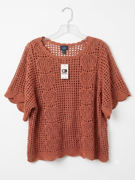 Daytrip Sweaters - NWT Daytrip Buckle Open Knit Crochet Boho Top – Mauve/Dusty Rose